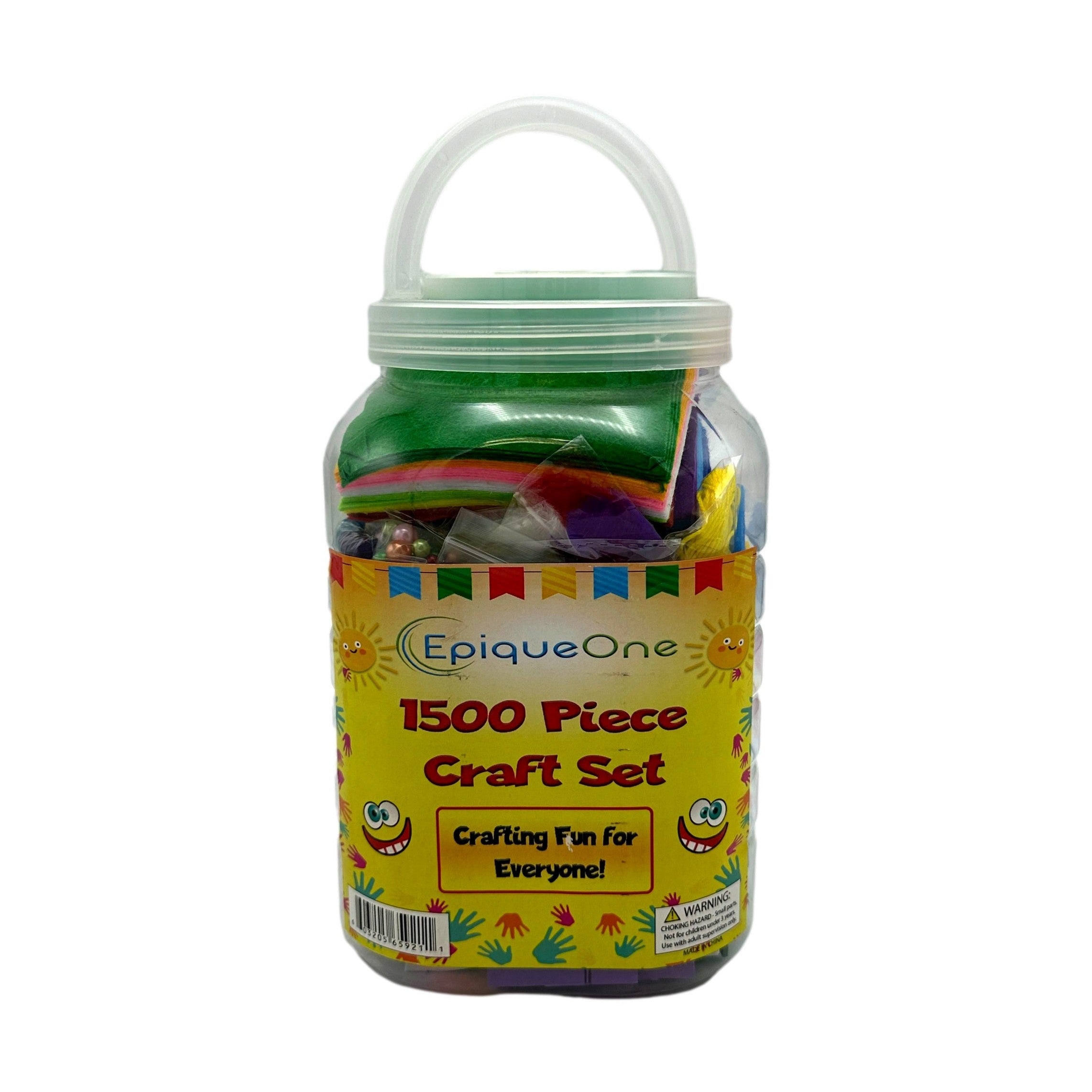 A jar of Epique One 1500-piece craft set.